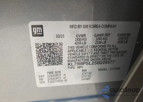 2025 Chevrolet Trailblazer Fwd Lt из США, поврежденный, VIN KL79MPSL2SB209577